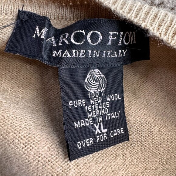 Marco Fiori Wool Argyle Sweater Mens XL Beige Green Italy Dark Academia Preppy - Picture 3 of 5